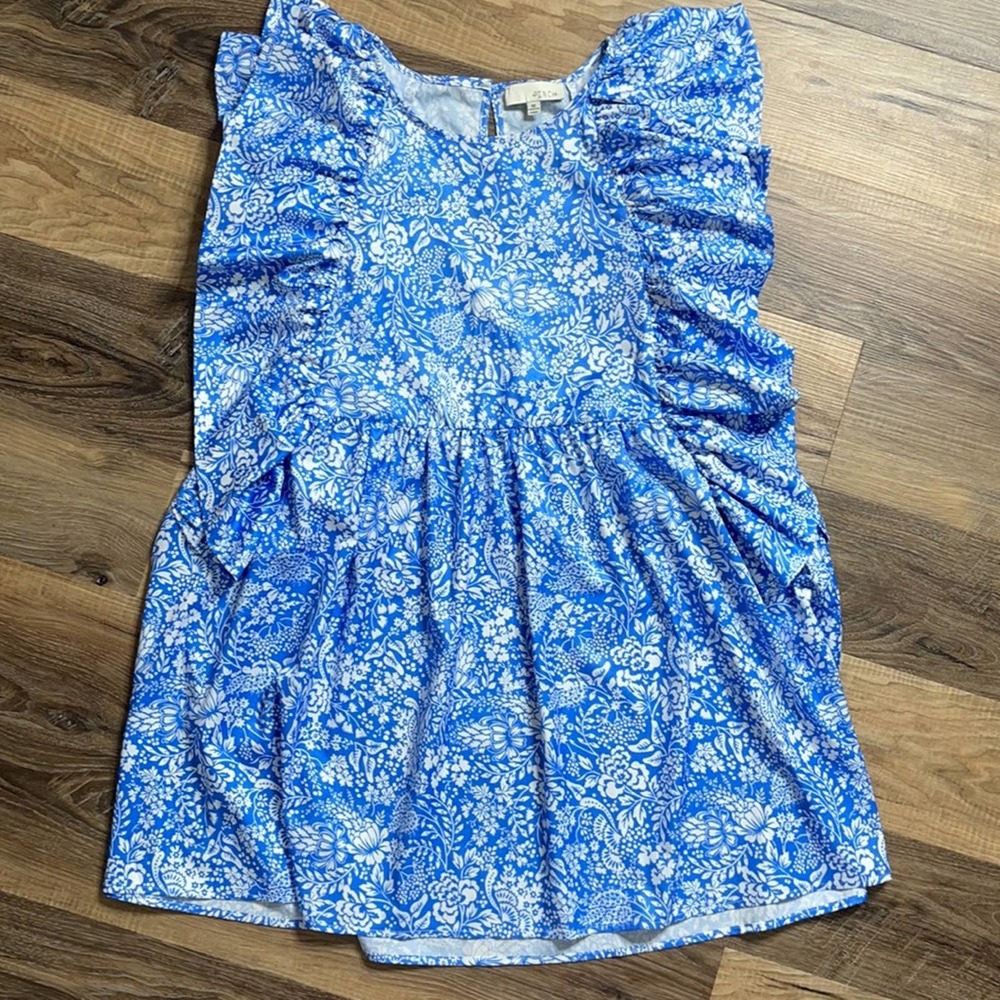 Pinch Ruffle Sleeve Floral Dress